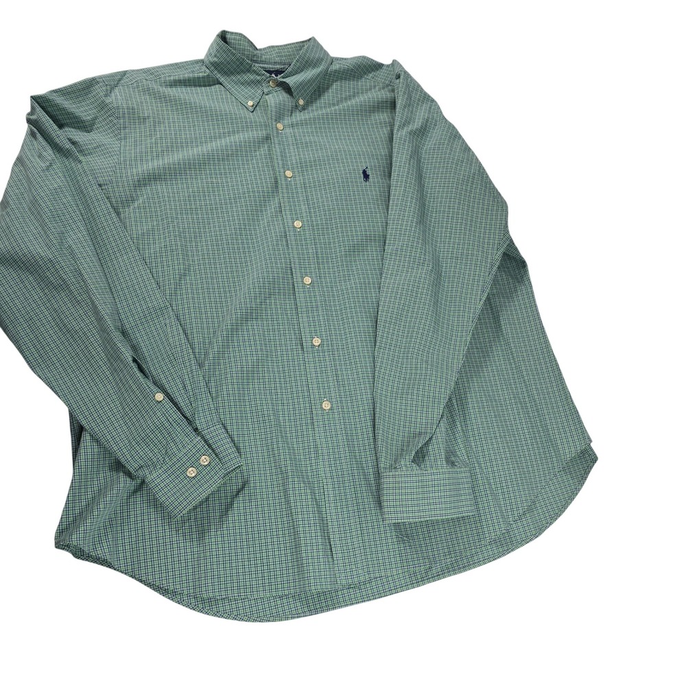 Ralph Lauren Mens XXL Classic Fit Green Blue Check Button Down Shirt Long Sleeve - Picture 1 of 7